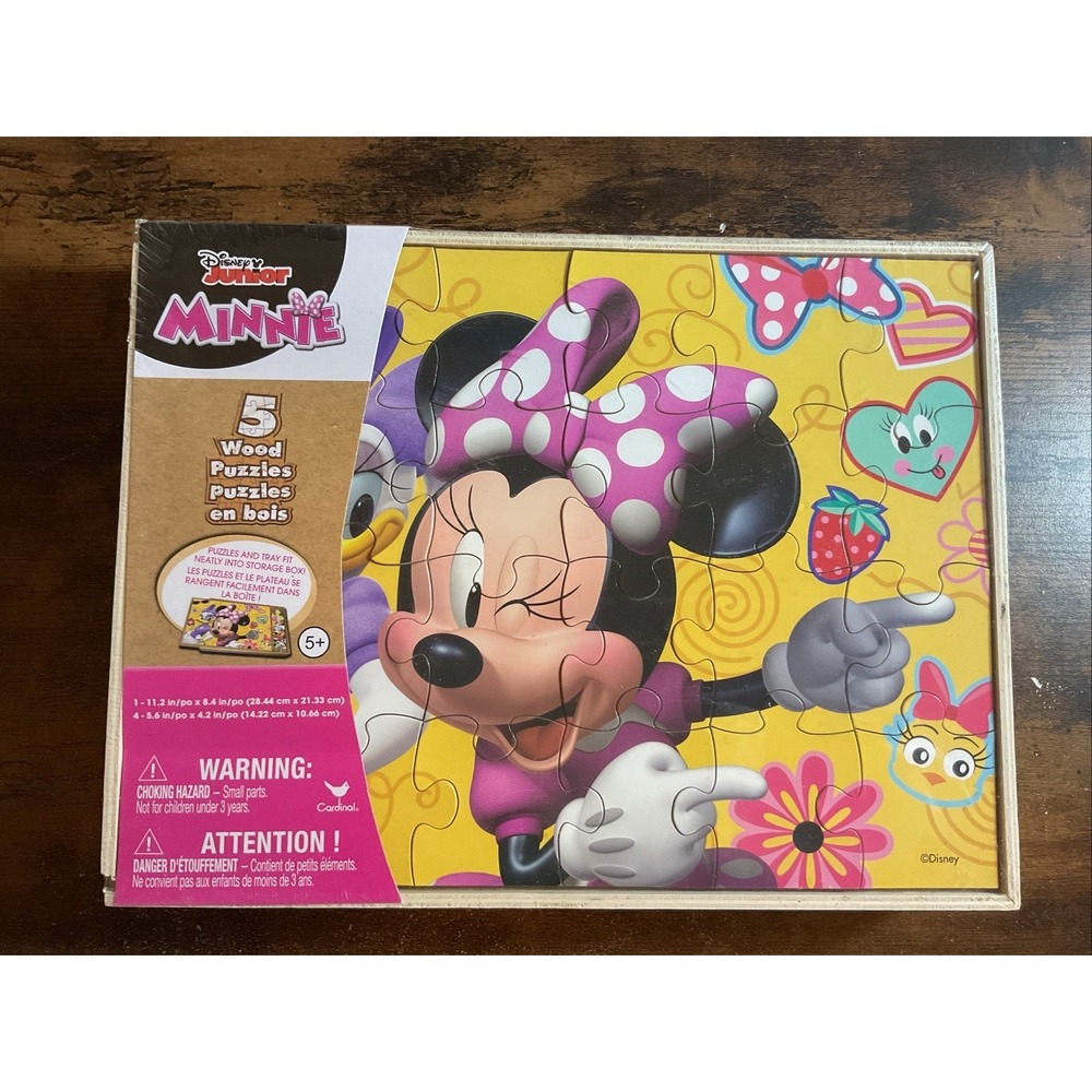 Minnie Mouse Puzzle Set of 5 Wood Puzzles Disney Junior Kids Present In Wood Box